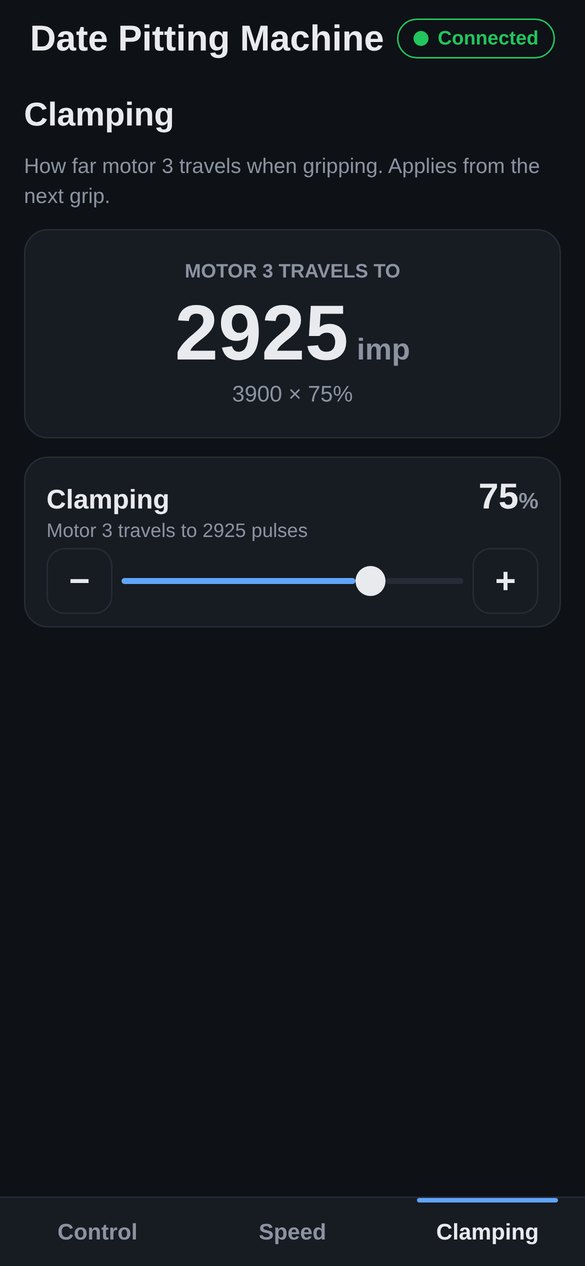 Date pitting machine app: clamping